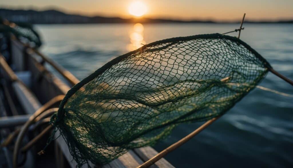 A fishing net carefully placed to protect fish from injury